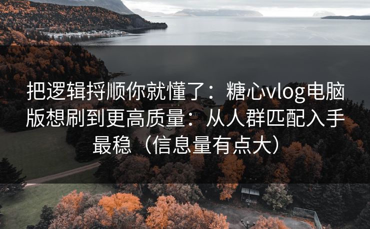 把逻辑捋顺你就懂了：糖心vlog电脑版想刷到更高质量：从人群匹配入手最稳（信息量有点大）