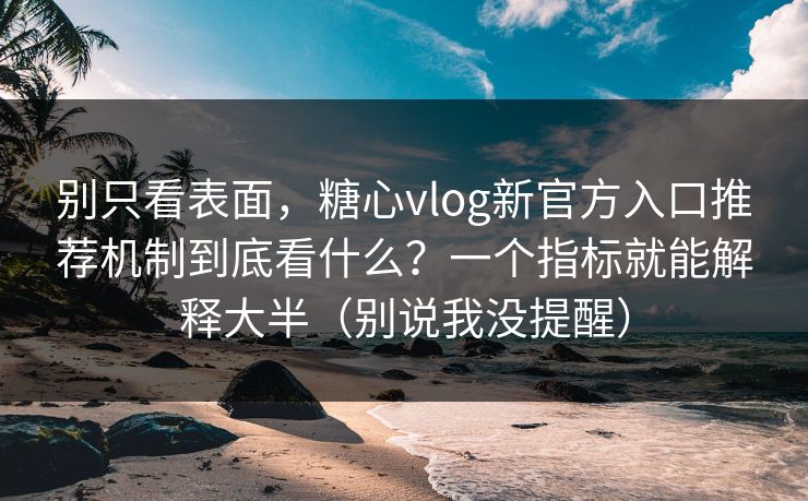 别只看表面，糖心vlog新官方入口推荐机制到底看什么？一个指标就能解释大半（别说我没提醒）
