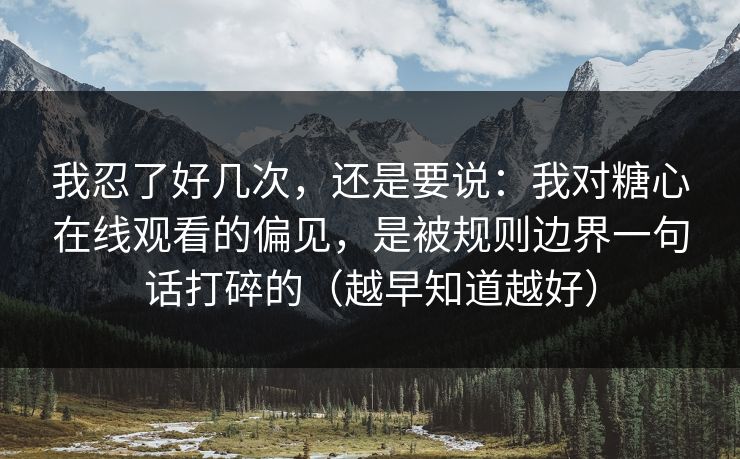 我忍了好几次，还是要说：我对糖心在线观看的偏见，是被规则边界一句话打碎的（越早知道越好）