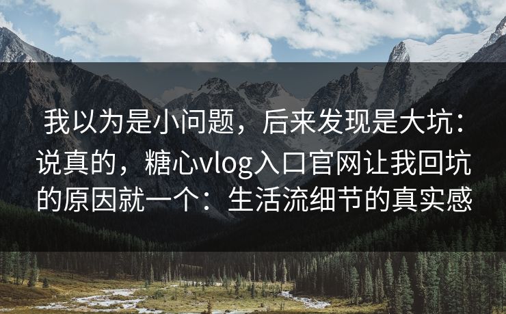 我以为是小问题，后来发现是大坑：说真的，糖心vlog入口官网让我回坑的原因就一个：生活流细节的真实感