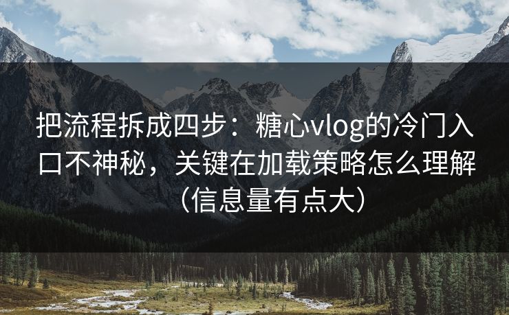 把流程拆成四步：糖心vlog的冷门入口不神秘，关键在加载策略怎么理解（信息量有点大）