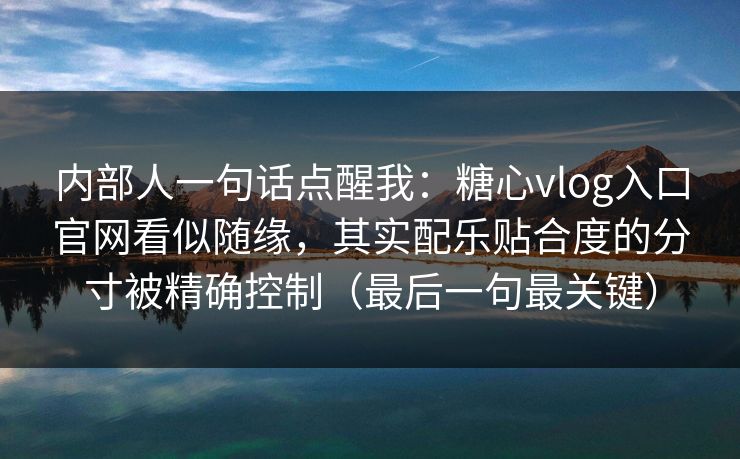 内部人一句话点醒我：糖心vlog入口官网看似随缘，其实配乐贴合度的分寸被精确控制（最后一句最关键）