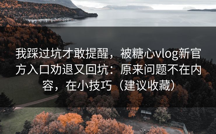 我踩过坑才敢提醒，被糖心vlog新官方入口劝退又回坑：原来问题不在内容，在小技巧（建议收藏）