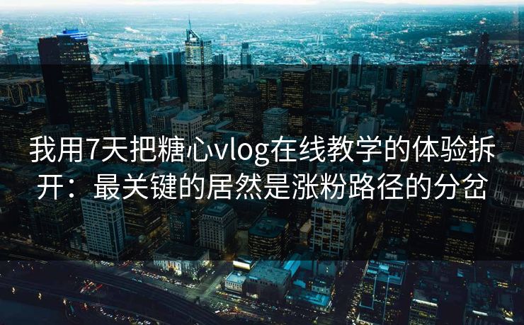 我用7天把糖心vlog在线教学的体验拆开：最关键的居然是涨粉路径的分岔