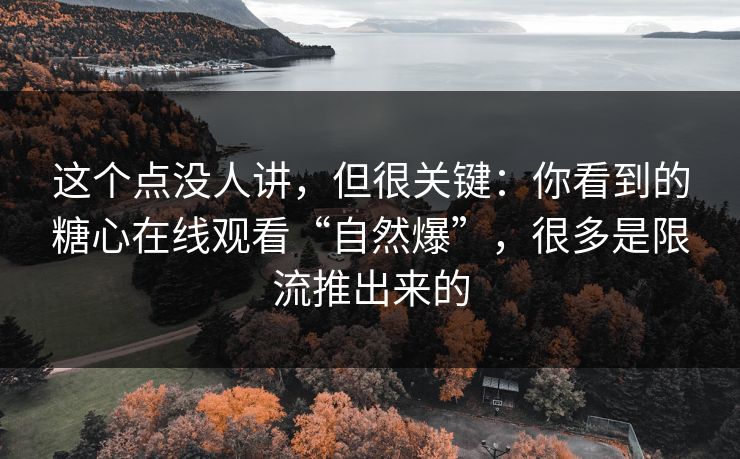 这个点没人讲，但很关键：你看到的糖心在线观看“自然爆”，很多是限流推出来的